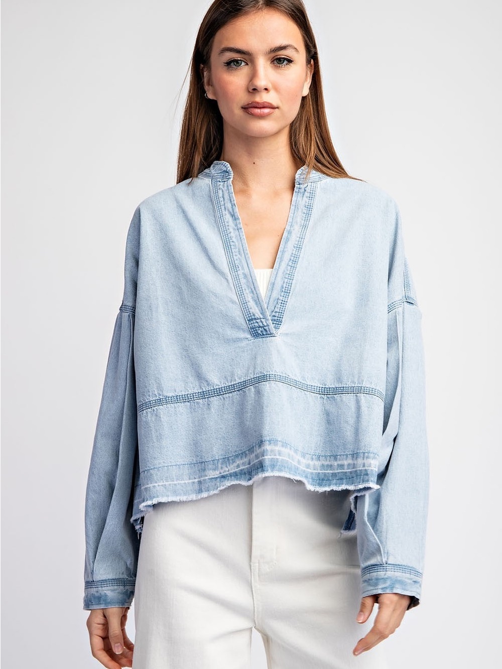 NWOT ee:some Mineral Washed Denim Long Sleeve Top Sz M